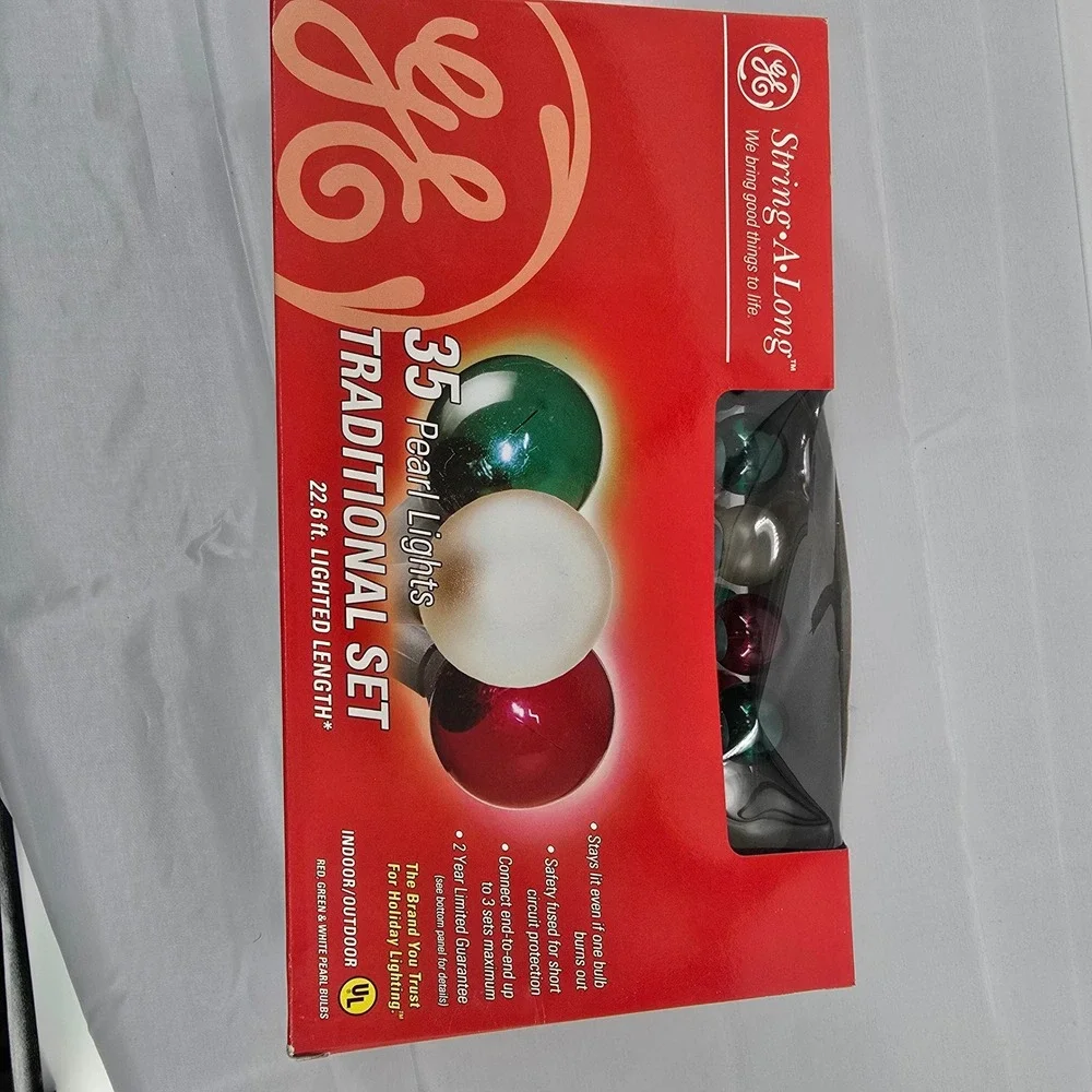 GE String-A-Long 35 Pearl Lights Traditional Set Red Green White 22.6ft 63380